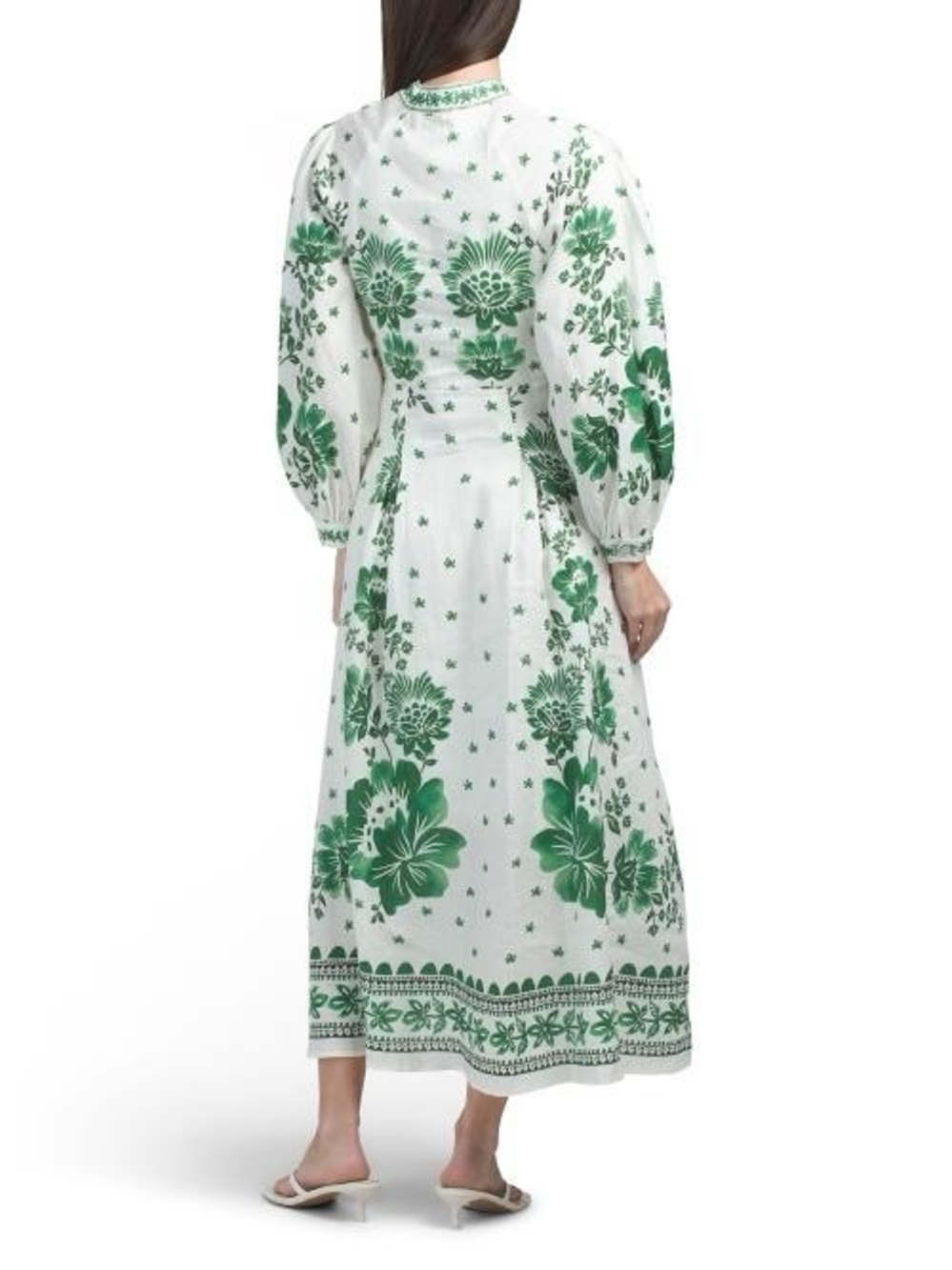 Magaschoni White Maxi Dress with Green Botanical Print-XS-NWT